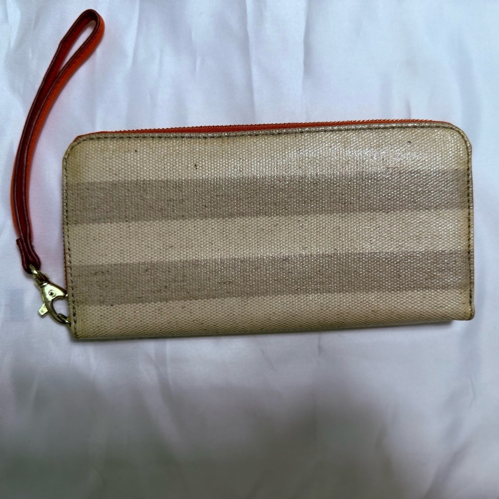 Fossil Striped Beige Wristlet Wallet
